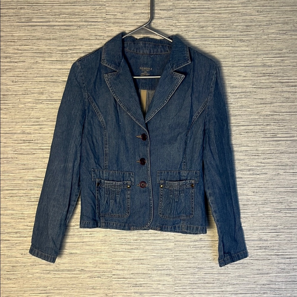 100% Cotton Button Front Fitted Denim Blazer/Jean Jacket Size SP (929)